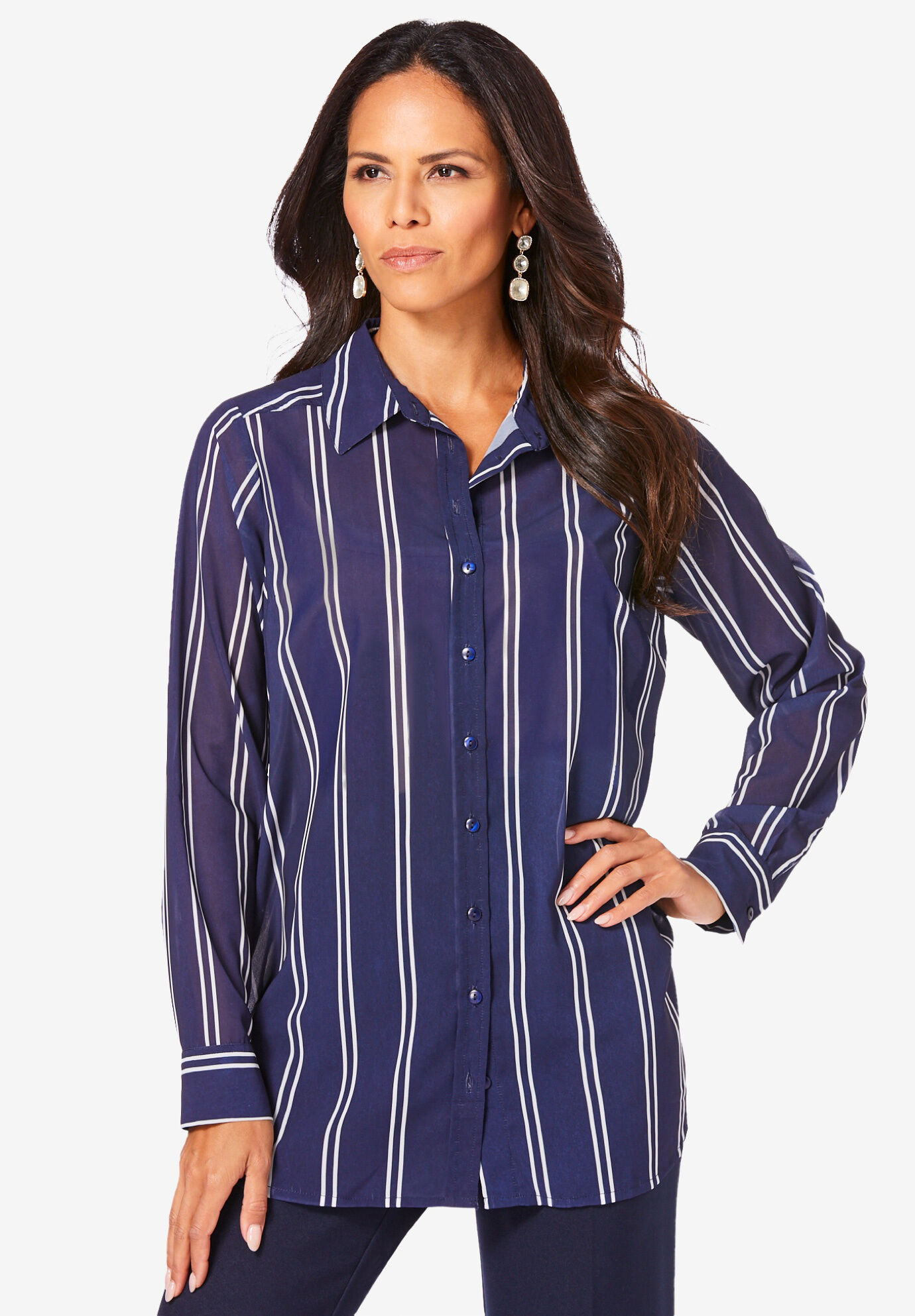NEW Roamans Ladies Long Line Shirt Blouse Top BLUE Stripe Crinkle 20 LAST ONE